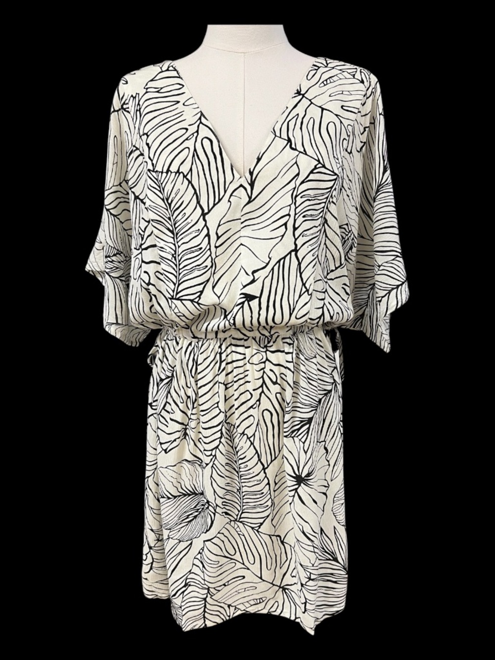 NWT Lascana Palm Print Cover-Up Dress Drawstring Waist | Size 12